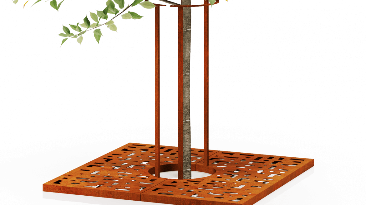 Négyzet alakú fatörzsvédő karfával