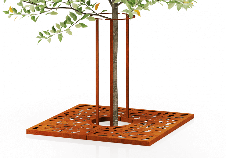 Négyzet alakú fatörzsvédő karfával